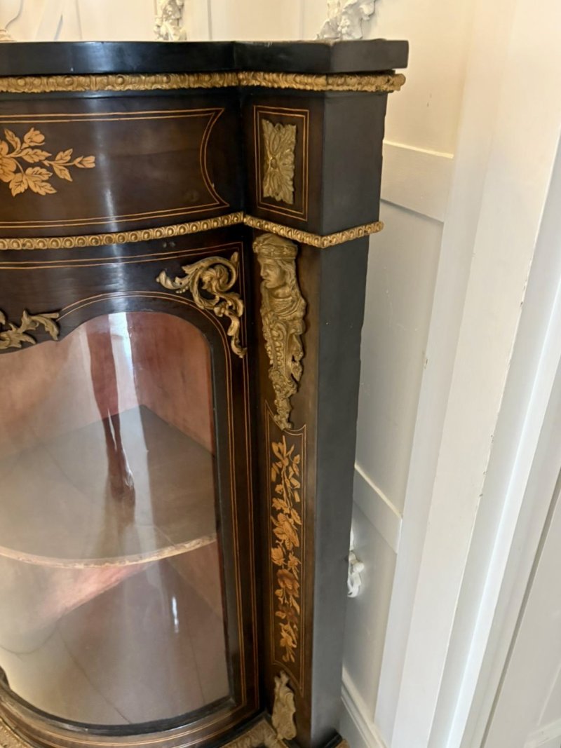 Outstanding Quality Antique Victorian Ebonised and Inlaid Floral Marquetry Credenza/Sideboard - Image 4